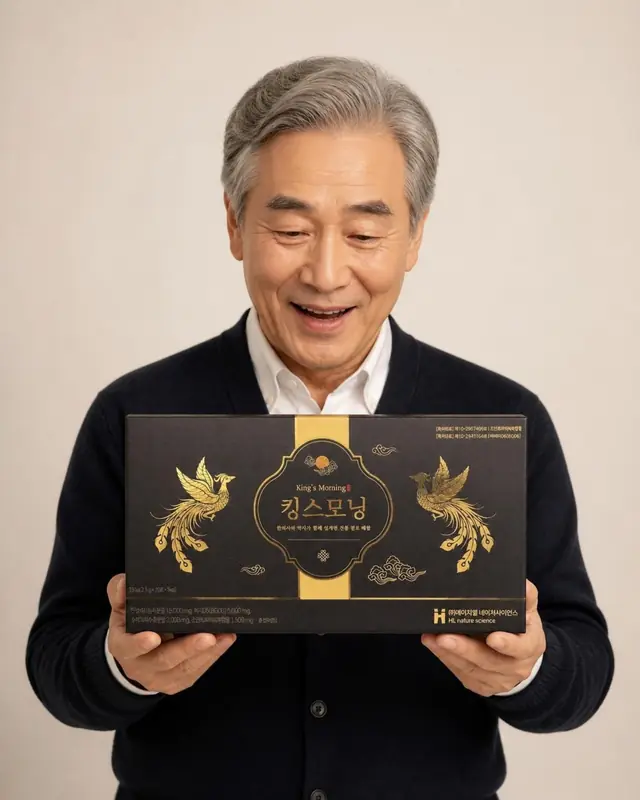 선물 상자를 받아 들고 환하게 웃는 60대 남성