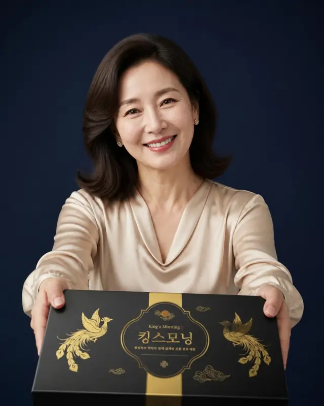 선물 상자를 두 손으로 내미는 50대 여성